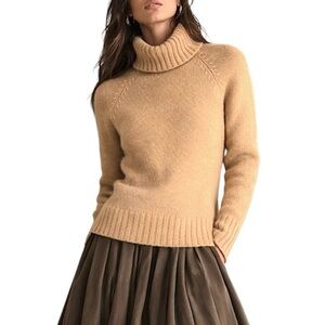 Lauren Ralph Lauren tan cashmere Angora quiet luxury thick turtleneck sweater L